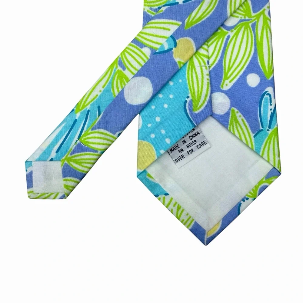 Lilly Pulitzer Men's Vtg Tie Blue/Green Floral Cotton 3.5